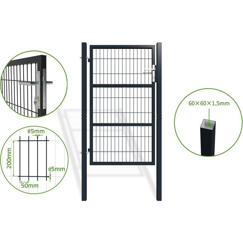 Portillon grillagé 1m RAZO 100x160cm GRIS