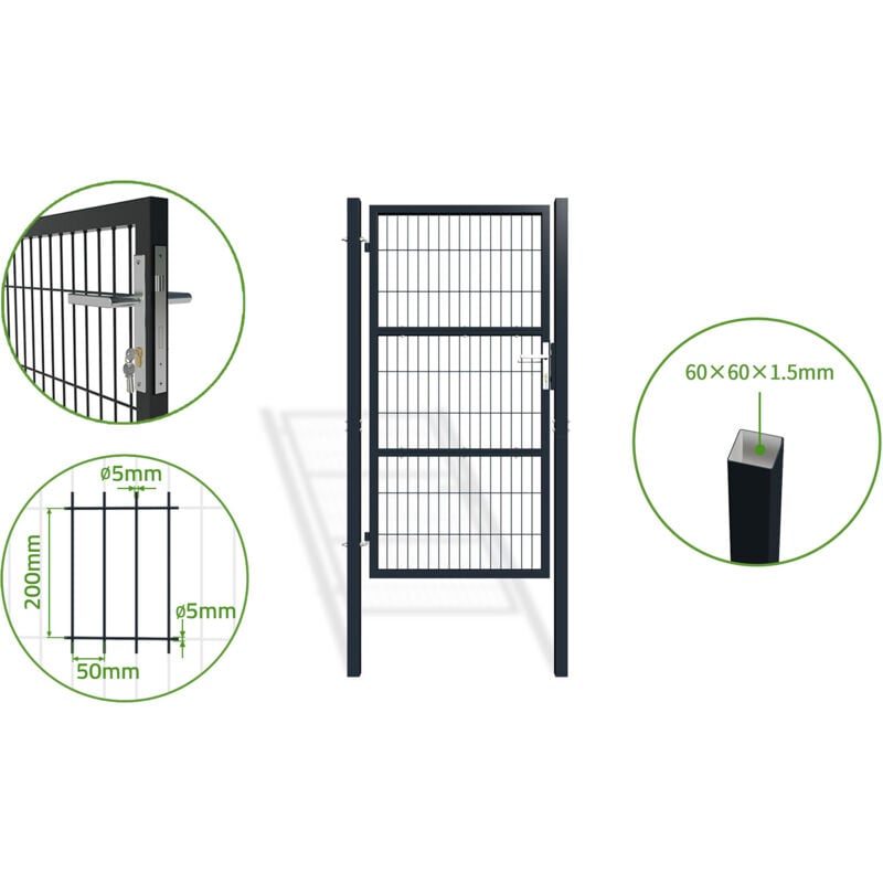 Portillon grillagé 1m razo 100x180cm gris