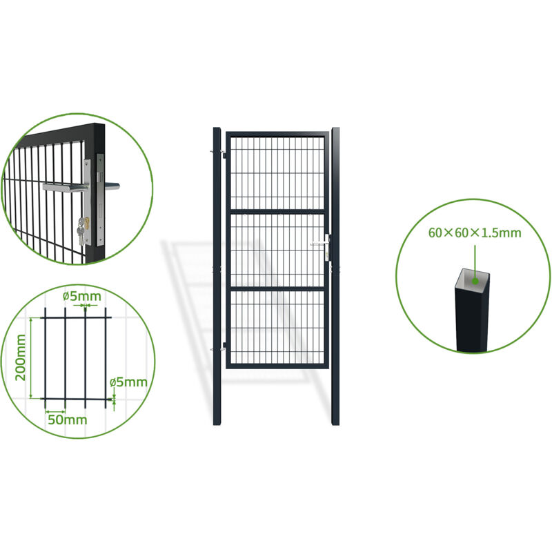 Portillon grillagé 1m razo 100x200cm gris