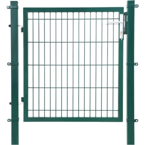 Portillon grillagé Portillon soudé Acier galvanisé Robuste Durable avec Serrure et clés Dimensions du portillon: 106 x 100cm Dimensions des Mailles: 50 x 200mm Gris/Vert