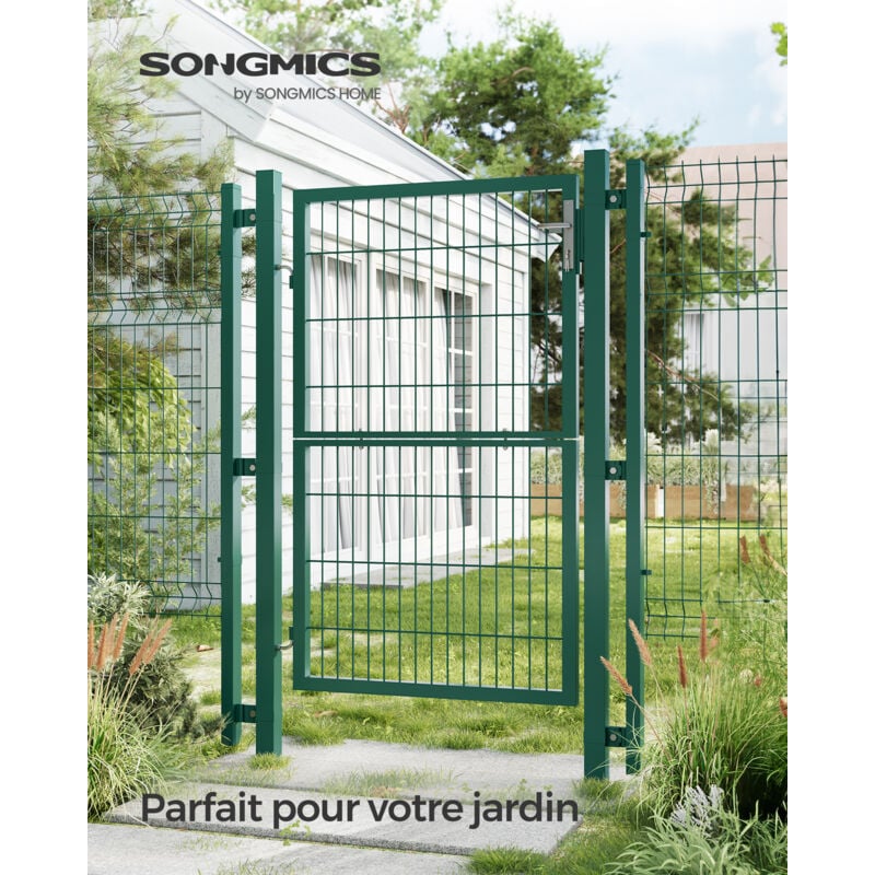 Portail de Jardin en Acier galvanisé Robuste et Durable avec Serrure et clé, Dimensions : 150 x 106 cm, Vert GGD200L - Songmics