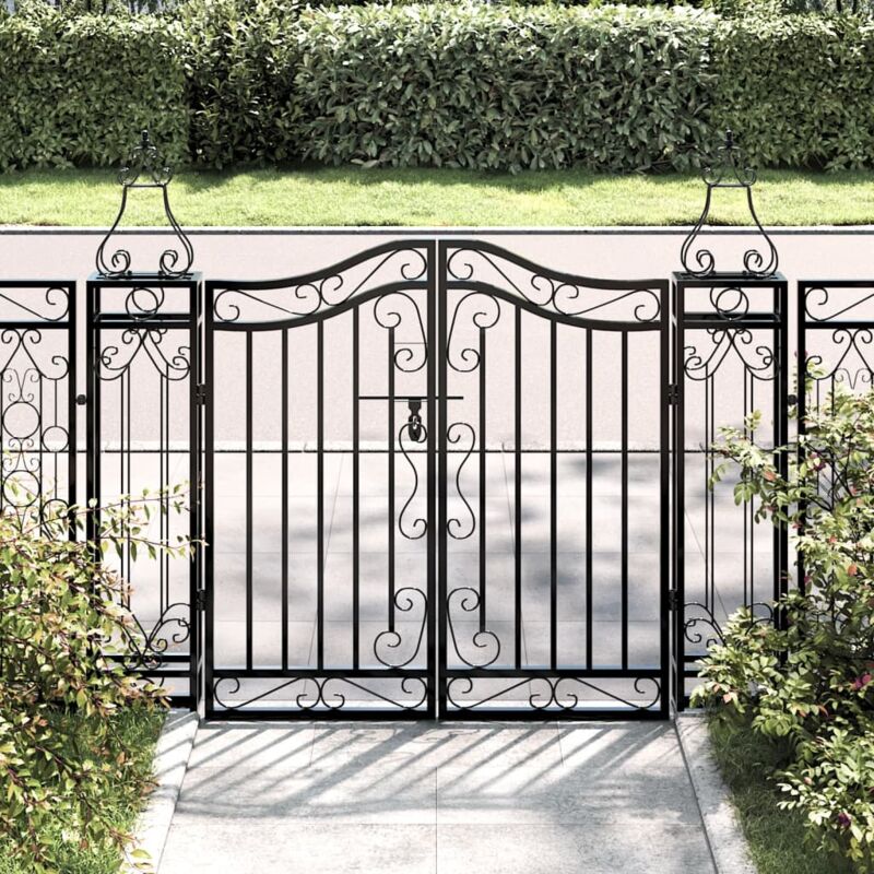 Portail de jardin, Portillon Grillage, Portail de Clôture noir 121x8x100 cm fer forgé WLE581877 design in