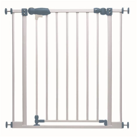 Portillon Sécurité Bébé Enzo - Système Pression avec Extensions Ajustables et Barre de Seuil Plate - Métal Blanc, Conforme NF EN 1930 02/2012 - Facile à Installer et Sécurisé pour Enfants
