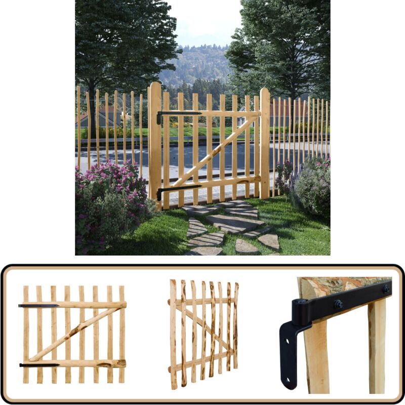 Portillon simple de clôture Bois de noisetier 100x100 cm - Portail Bois - Portail Cloture - Portail Design - Portail Rustique - Portail Extérieur