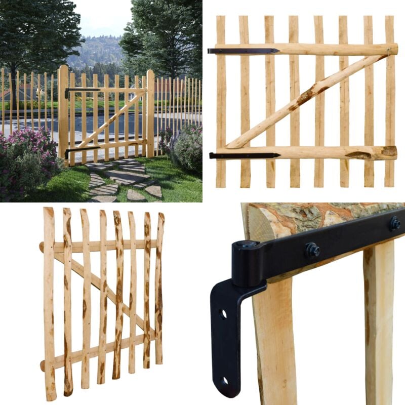 Portillon simple de clôture Bois de noisetier 100x100 cm - Portail Bois - Portail Cloture - Portail Design - Portail Rustique - Portail Extérieur