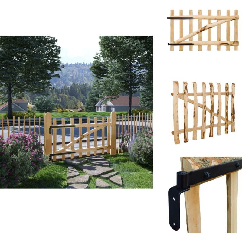Portillon simple de clôture Bois de noisetier 100x60 cm - Portail Bois - Portail Cloture - Portail Design - Portail Rustique - Portail Extérieur