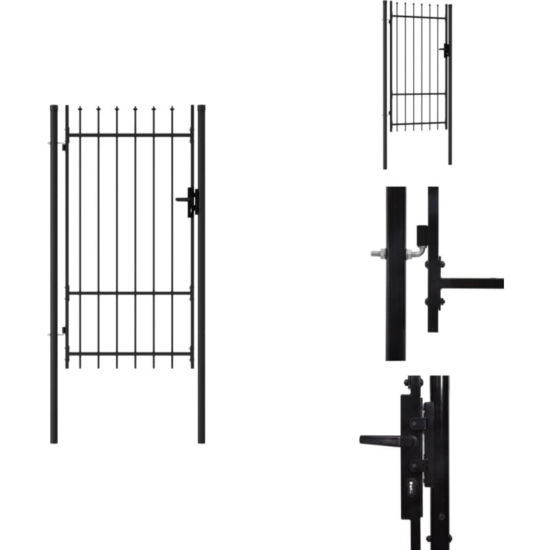 Portillon simple porte avec dessus à pointe Acier 1x1,75 m Noir - Portail De Jardin - Portillon - Clôture - Barriere De Jardin - Porte De Jardin