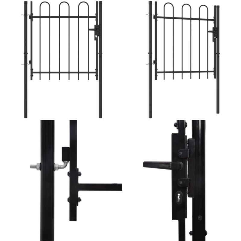 Portillon simple porte avec dessus arqué Acier 1x1 m Noir - Portail De Jardin - Portillon - Clôture - Barriere De Jardin - Portail En Acier - Home &