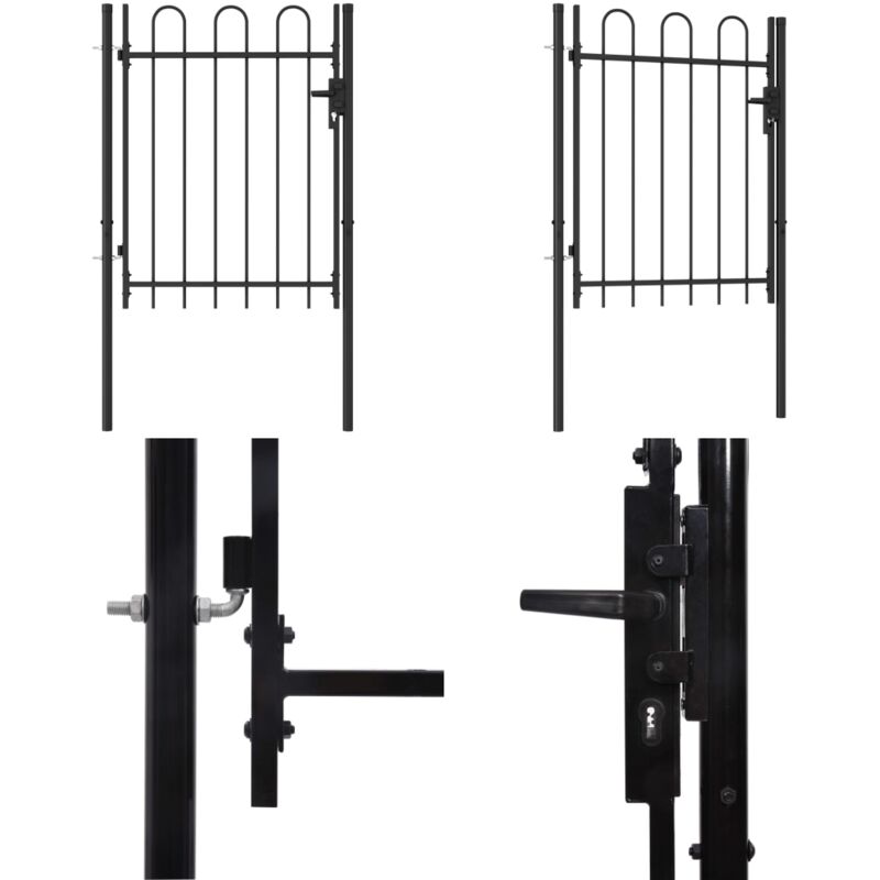 Portillon simple porte avec dessus arqué Acier 1x1,2 m Noir - portail de clôture - portails de clôture - Home & Living - Noir