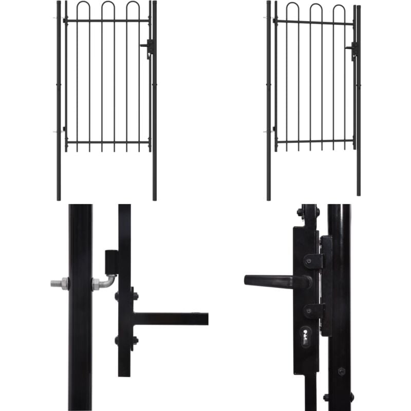 Portillon simple porte avec dessus arqué Acier 1x1,5 m Noir - Portail De Jardin - Portillon - Clôture - Barriere De Jardin - Portail En Acier - Home