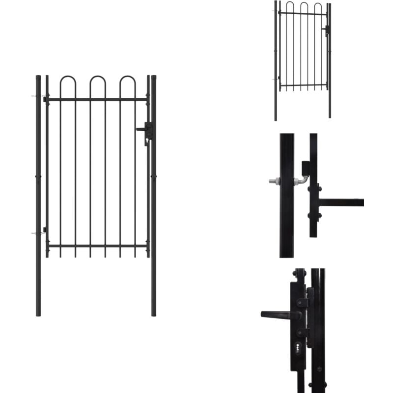 Portillon simple porte avec dessus arqué Acier 1x1,5 m Noir - Portail De Jardin - Portillon - Clôture - Barriere De Jardin - Portail En Acier