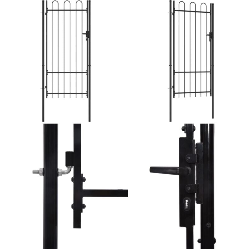 Portillon simple porte avec dessus arqué Acier 1x2 m Noir - Portail De Jardin - Portillon - Clôture - Barriere De Jardin - Portail En Acier - Home &
