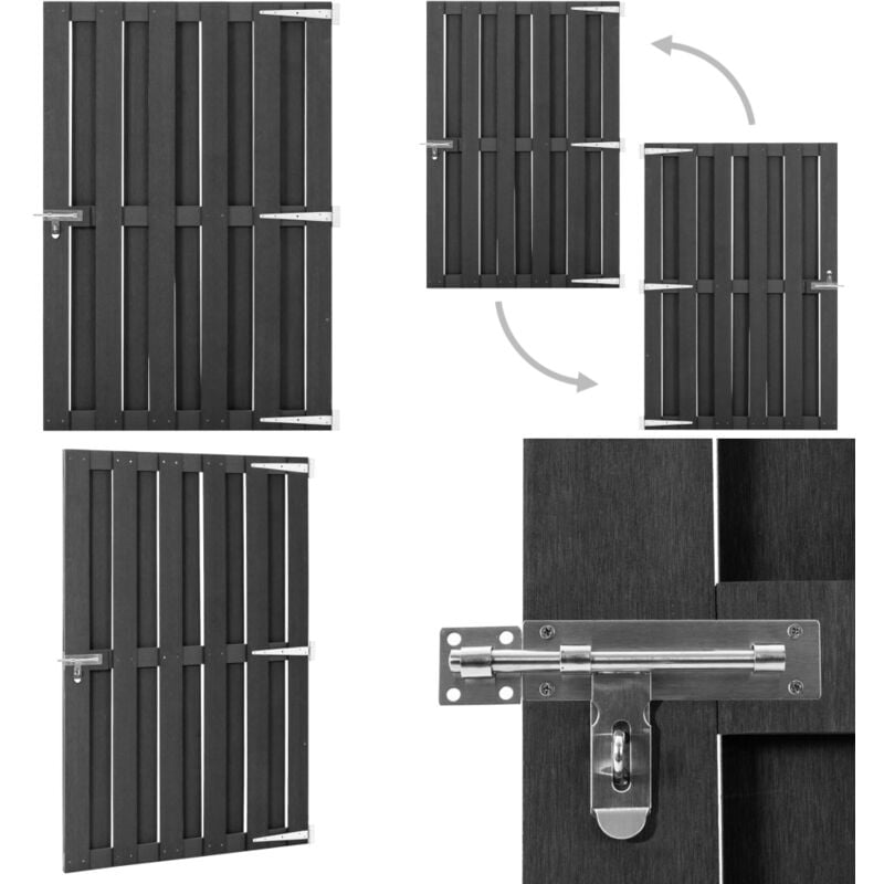 Portillon wpc 100x150 cm Gris - Porte De Jardin - Portillon - Clôture - Barrière - Bois Composite - Home & Living