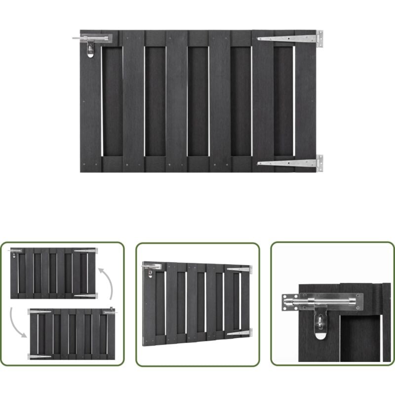 Portillon wpc 100x60 cm Gris - Porte De Jardin - Portillon - Clôture - Barrière - Wpc - The Living Store