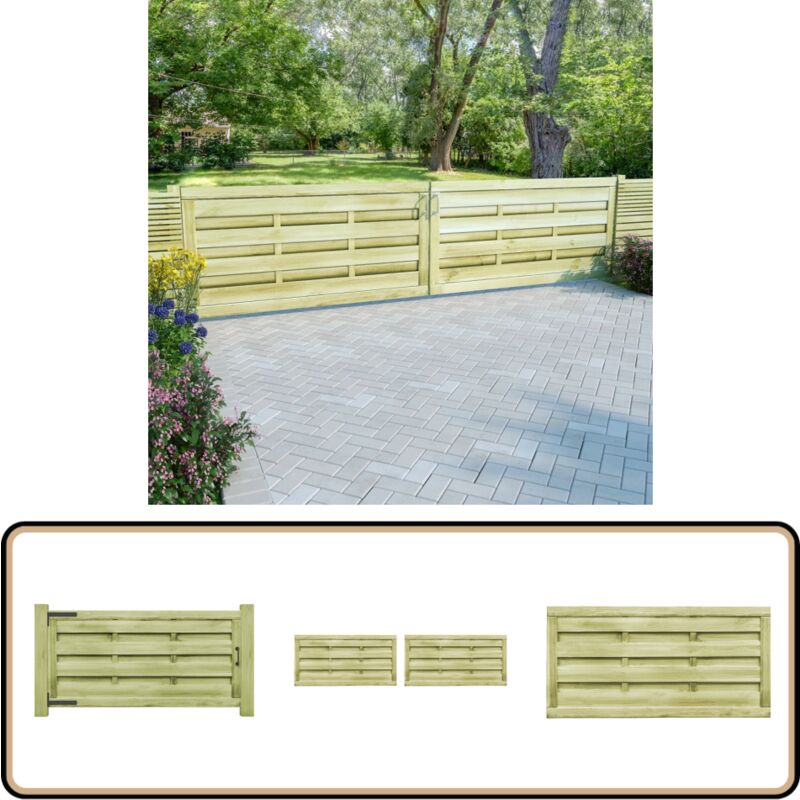 Portillons 2 pcs Bois de pin imprégné 150x75 cm Vert - Portail Bois - Portail Jardin - Porte De Cloture - Clôture Bois - Clôture Jardin