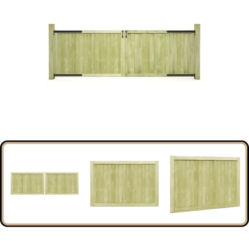 Portillons de jardin 2 pcs Bois de pin imprégné 300x100 cm - Portail Bois - Portillon Jardin - Clôture Bois - Porte D'entrée Bois - Fermeture Jardin