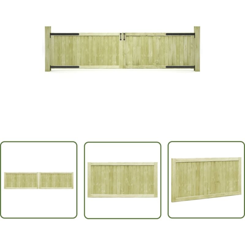 The Living Store Portillons de jardin 2 pcs Bois de pin imprégné 300x75 cm - Portail De Jardin - Portillon Bois - Clôture Bois - Entrée Jardin