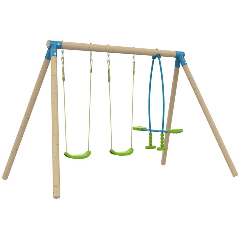 Tp Toys - Portique anémone 2 balançoires - vis-à-vis - kit d'ancrage - bois fsc® h190 cm