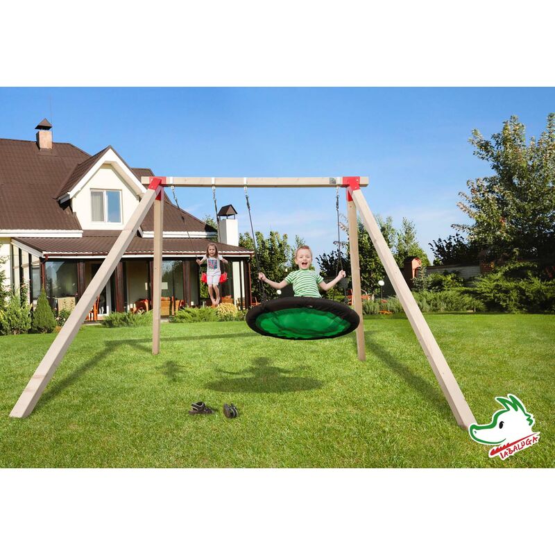 Weka - Portique Tabaluga balançoire en bois, double avec nid d'oiseau