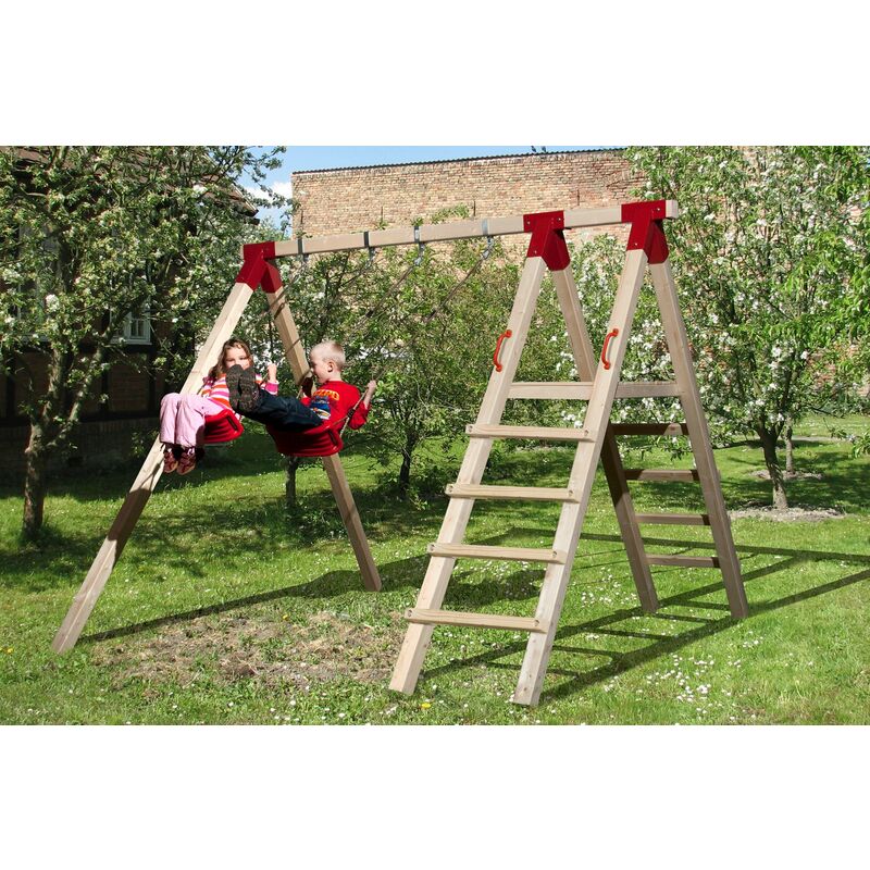 Portique Tabaluga en bois, balançoire double avec plateforme WEKA