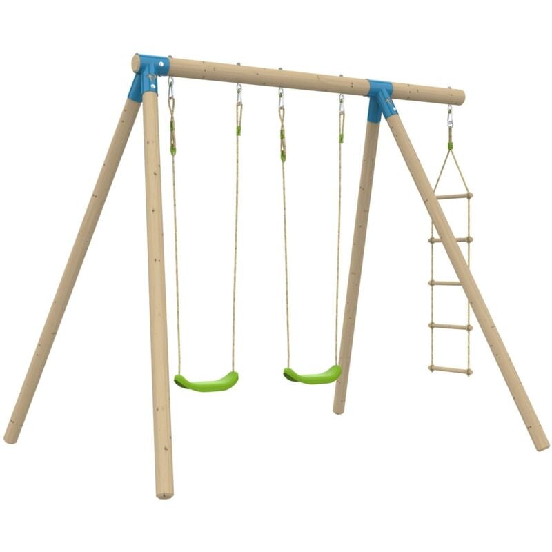 Tp Toys - Portique balandier 2 balançoires - échelle corde - kit d'ancrage - bois fsc® h224 cm