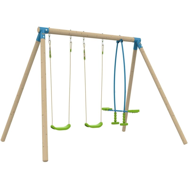 Tp Toys - Portique barbiche 2 balançoires - vis-à-vis - kit d'ancrage - bois fsc® h224 cm