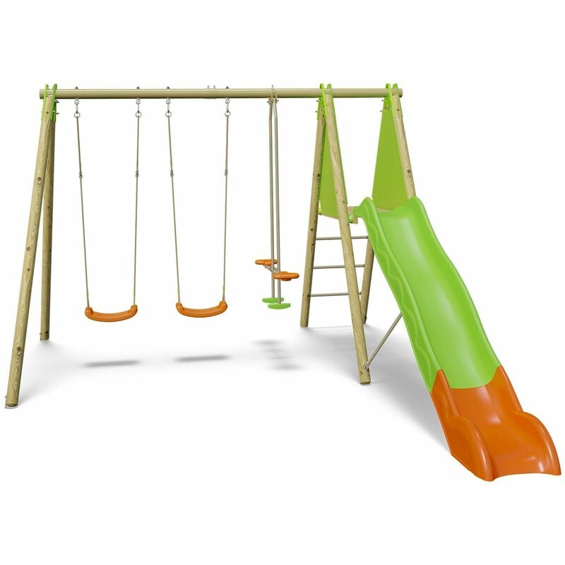 Trigano - Balançoire en bois poutre métal Techwood optima 2,30 m avec toboggan