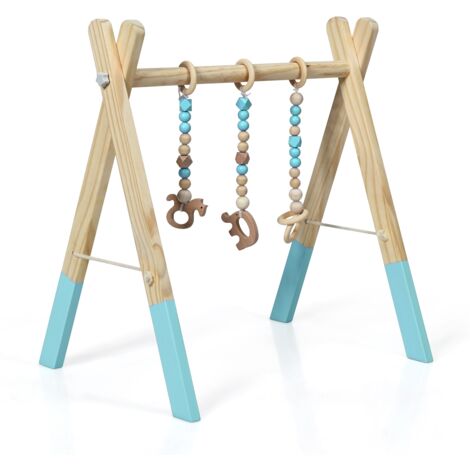 Portique D’eveil pour Bébé de +3 Mois avec Jouets Centre D'activité Pliable Forme Triangulaire en Bois 60x44x60cm Vert