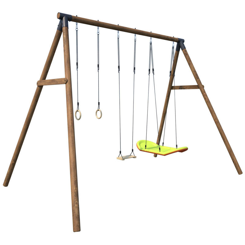 Soulet - Balançoire en bois traité 3 agrès Galdar Bateau