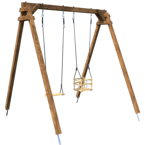 Portique en bois carré 2 agrès avec balançoire bébé AMBRE