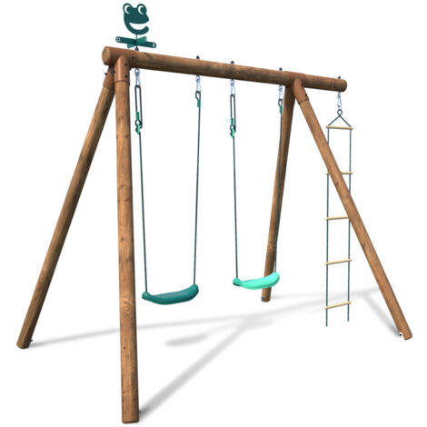 M&S – Portique en bois rond 3 agrès avec échelle – Bois traité autoclave classe 4 – Dimensions L 242 x l 166 x H 195 cm – Pour enfants 3-12 ans