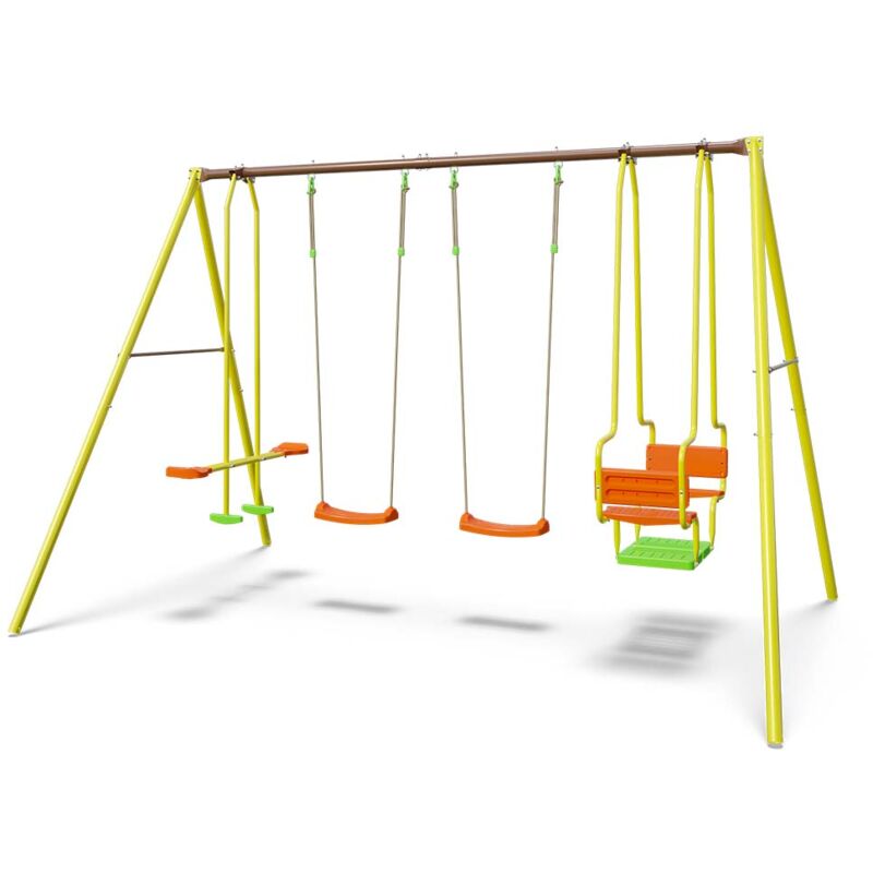 Trigano - Portique mirapou en metal - 2,20 m - 2 balancoires + 1 face a face + 1 nacelle