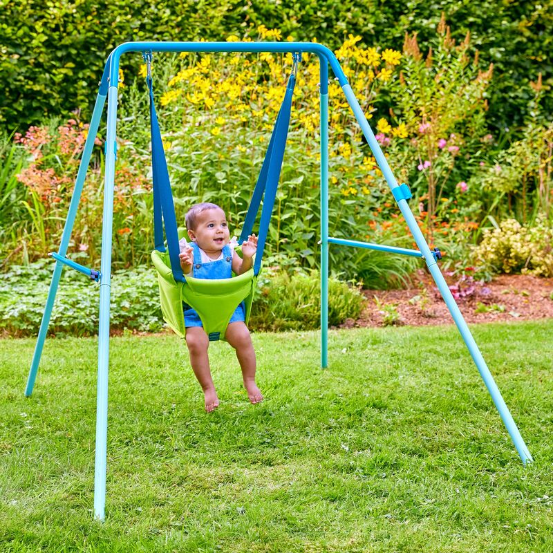 Tp Toys - Portique metal bebe pliant fauteuil bebe h.129 cm - bleu - vert