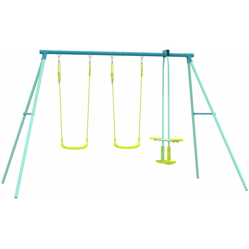 Portique metal Tp Toys 2 balancoires / vis-a-vis / kit d'ancrage h.185 cm - bleu - vert