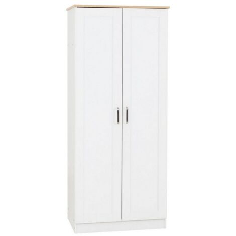 Portland 2 Door Wardrobe - L53.5 x W80 x H187.5 cm - White/Oak Effect