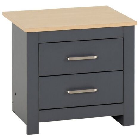 Portland 2 Drawer Bedside - L40 x W50 x H46 cm - Grey/Oak Effect