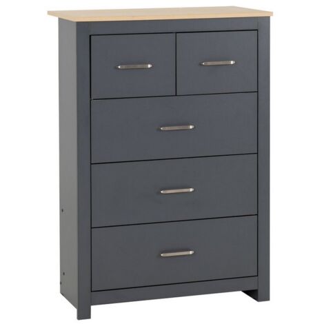 Portland 3+2 Drawer Chest - L40 x W80 x H114 cm - Grey/Oak Effect