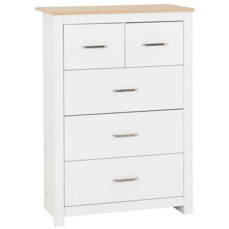 Portland 3+2 Drawer Chest - L40 x W80 x H114 cm - White/Oak Effect