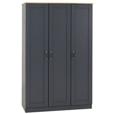 Portland 3 Door Wardrobe - L53.5 x W119.5 x H187.5 cm - Grey/Oak Effect