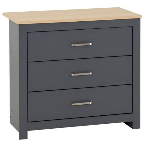 Portland 3 Drawer Chest - L40 x W80 x H71.5 cm - Grey/Oak Effect