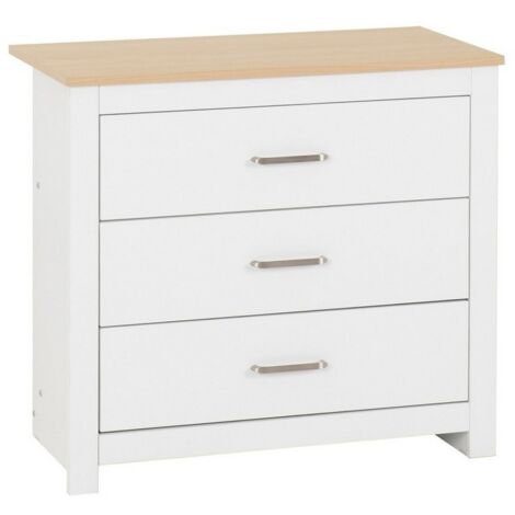 Portland 3 Drawer Chest - L40 x W80 x H71.5 cm - White/Oak Effect
