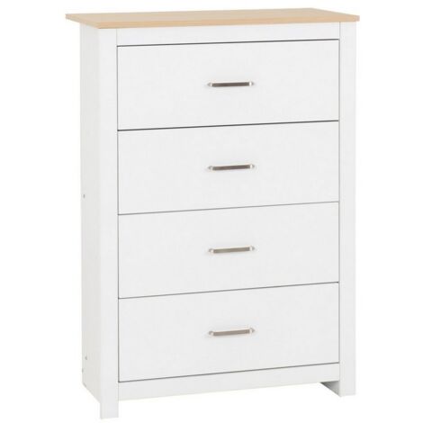 Portland 4 Drawer Chest - L40 x W80 x H114 cm - White/Oak Effect