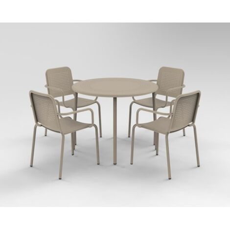 Porto 4 Seater Stacking Round Dining Set - Steel - Champange