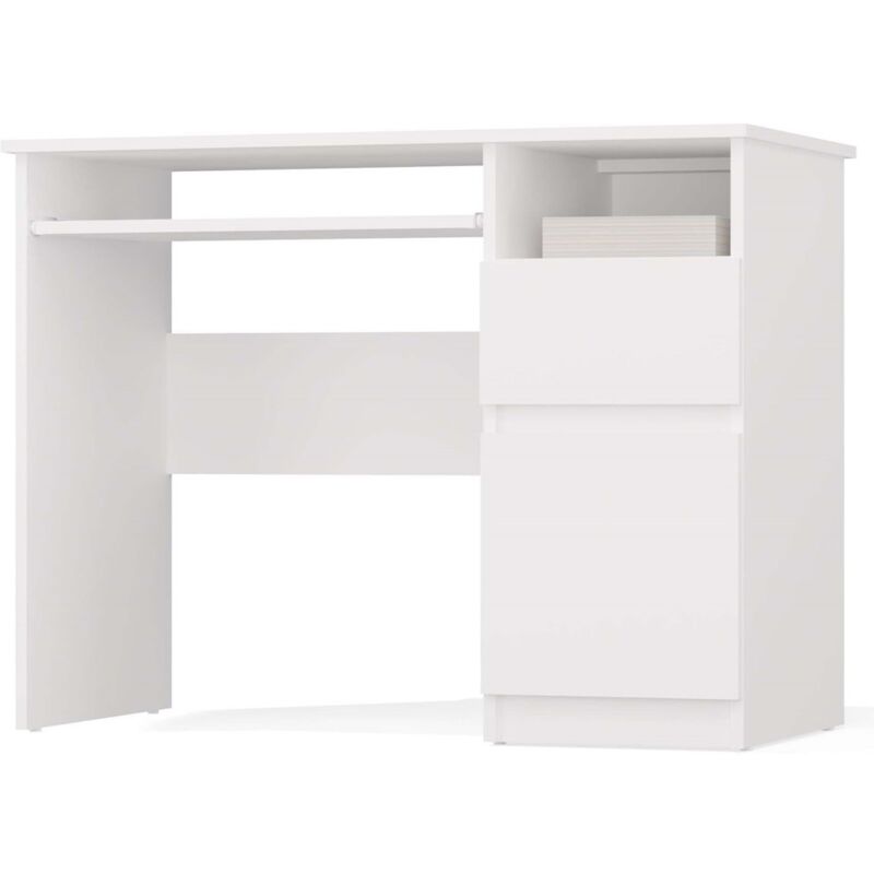 Topeshop - porto - Bureau informatique 1 porte et 1 tiroir droite - 51x98,5x75,5cm - Blanc