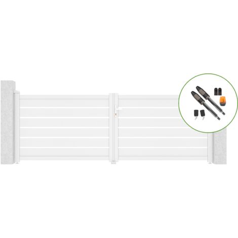 Portón abatible 3,5m VOGEL H.120cm aluminio blanco + motorización TANKER B700