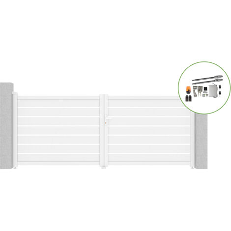 Portón abatible 3,5m VOGEL H.140cm aluminio blanco + motorización TANKER B250
