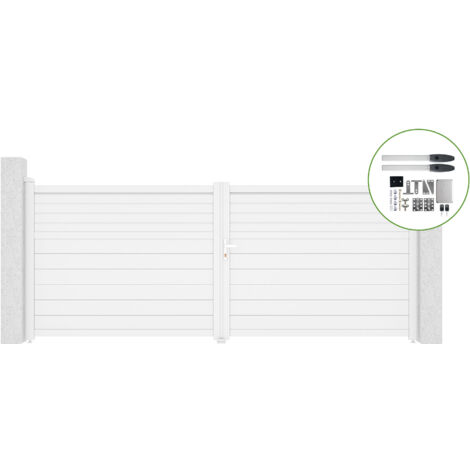Portón abatible 4m CARPATIA H.160cm aluminio blanco + motorización HICKER B200