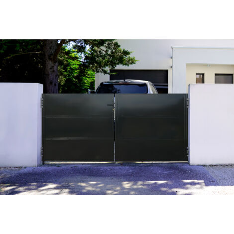 CASANOOV Portón abatible de acero 3,5m NALI 350 x 120 NEGRO BRILLANTE