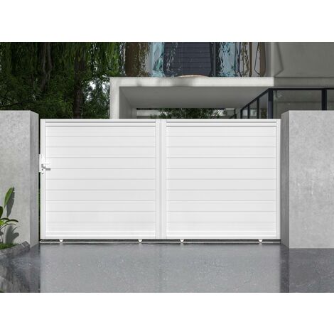 Portón corredero aluminio Ancho 374 x Alt. 180 cm blanco - NAZARIO - Venta-unica - Blanco