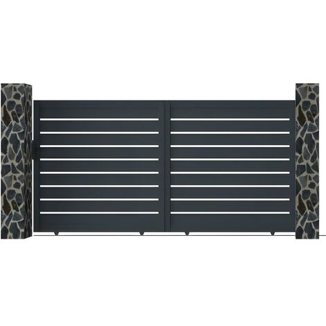 Portón corredero de aluminio con calado antracita PRIMO - Ancho 350 x Alt. 176 cm - Venta-unica - Gris antracita